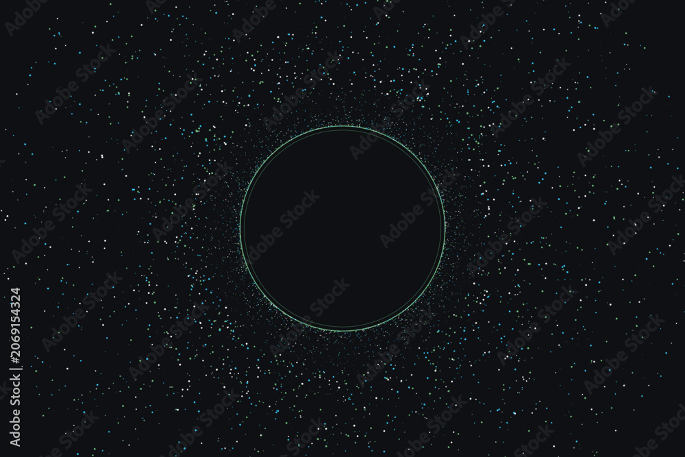Fototapeta premium Cosmic void with glowing particle nebula outline cyan