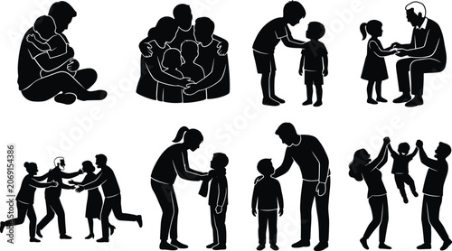Tableau sur toile Family Love and Parenting Silhouette Collection Featuring Care Support Bonding a