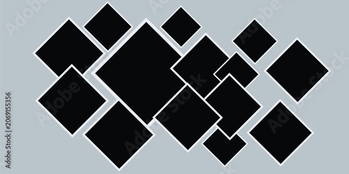 Geometric collage featuring overlapping square frames arranged in a dynamic layout. Ideal for photo galleries, portfolio presentations, scrapbook designs, templates, backgrounds, and creative graphic 