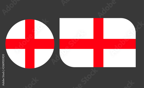 England national flag layout in circle and rounded rectangle shapes, patriotic cross of saint george symbol for sporting event promotions, clean minimalist red cross banner design on white background