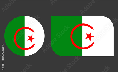 Algeria official national flag icon pack featuring circle and modern rectangle shapes, patriotic northern african country emblem for global tournament presentations