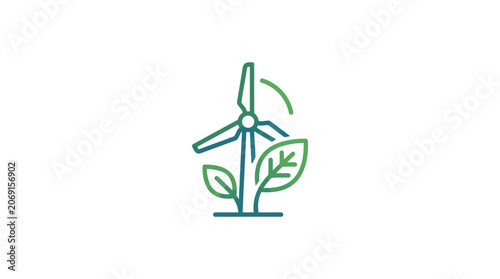 Sustainable wind power turbine icon with green leaves