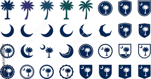 Foto South Carolina State Palmetto Tree and Crescent Moon Icon Set Featuring Vector B