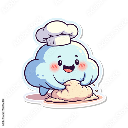 Cute Cartoon Cloud Chef Preparing Dough with Smile.
