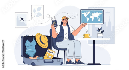 Woman with Passport and Suitcase Planning Vacation