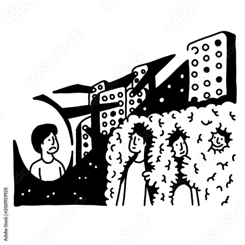 Фотография Surreal vector of lonely youth facing modern urban anxiety