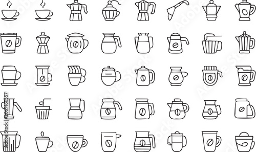 Tableau sur toile Hot drink line icons for cafe websites tea houses and breakfast templates