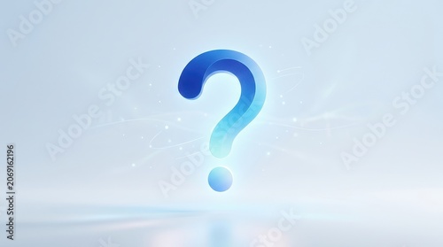 Question mark symbol minimal concept. Blue question mark floating in a bright, abstract digital environment.