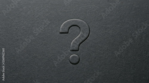 Question mark symbol minimal concept. Embossed question mark on textured black leather surface.