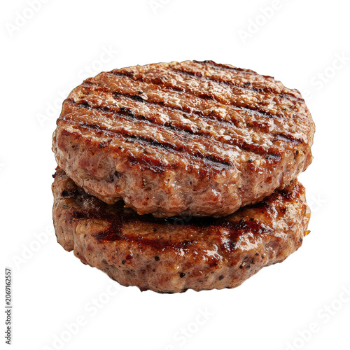 Juicy grilled hamburger patties stacked together, perfect for