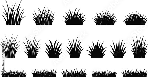 Grass silhouette collection bundle, botanical ground elements and nature vector illustration set