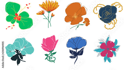 Cuadro en lienzo Vibrant floral illustrations colorful botanical designs