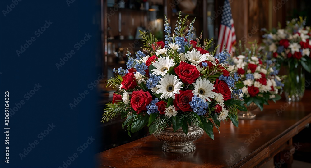 Fototapeta premium Capture exquisite Memorial Day flowers displayed in elegant arrangements that symbolize national � Holiday Celebration and Festive Concept for Seasonal Marketing