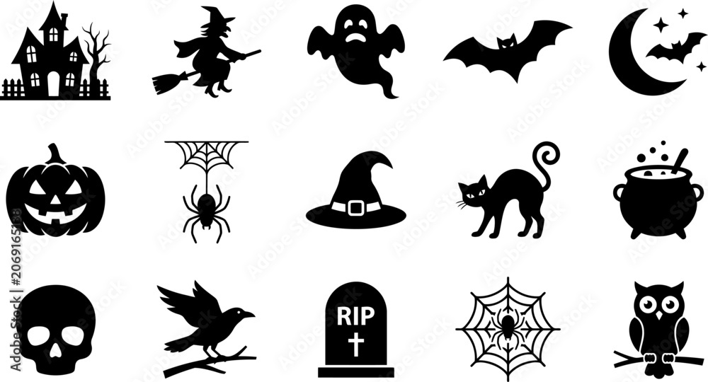 Fototapeta premium Halloween icon set spooky symbols for october 31st celebrations and designs