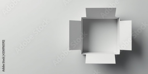 A Simple White Cardboard Box Open on a Plain Surface, Ready for Product Placement and Mockups