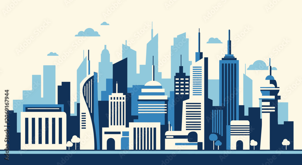 Fototapeta premium City Skyline Urban Landscape Illustration.