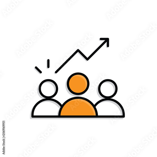 Community Growth icon. User group with an upward trend. Digital, creator, economy. mixed design style.
