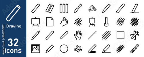 Foto Drawing and art supplies icons set