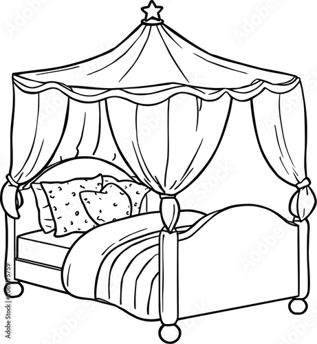 Canopy bed silhouette black outline on transparent background