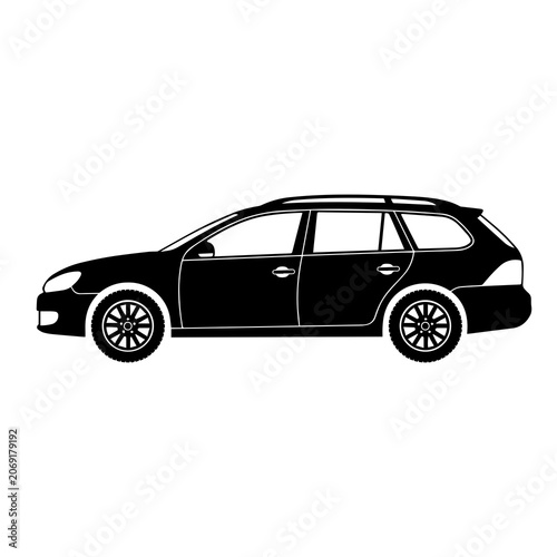 Obraz na plátně Black silhouette of a modern station wagon car viewed from the side, isolated on