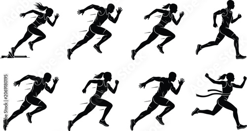 Schilderij op canvas Athletic runners silhouettes set featuring track and field athletes sprinting is