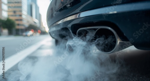A close-up of smoke from a car exhaust against a blurred urban � Family Lifestyle and Happy Home Concept for Authentic Living