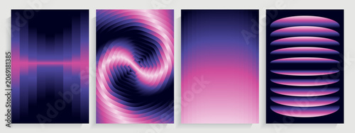 Abstract Cyberpunk Geometric Gradient Backgrounds. Neon Pink Synthwave Posters Set.