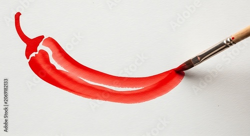 Chili Pepper Painted with Brush on White Background.