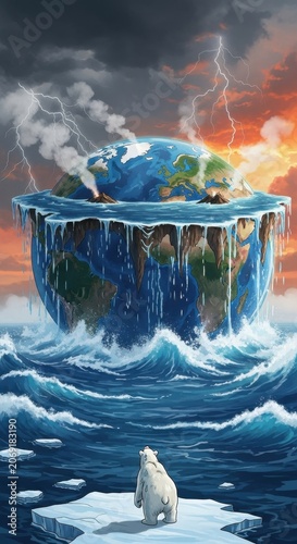 Planet Earth Melting Ice Caps Global Warming Concept.