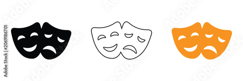 Bild auf Leinwand Theatrical comedy and tragedy masks icon set on white background