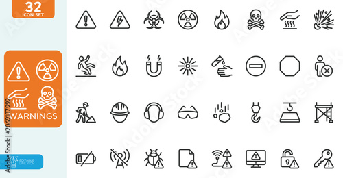 Quadro su tela Warnings vector illustration line editable Icons set