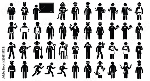 Fotografi Set of stick figure icons of people with different jobs