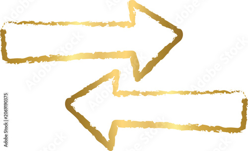 Golden arrows vector set with brush style indicating business exchange transa