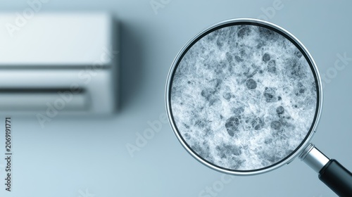 Magnified view of mold and particles from an air conditioning unit