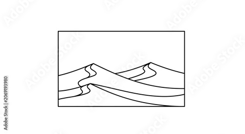 Minimalist landscape simple line art of sand dunes on white background