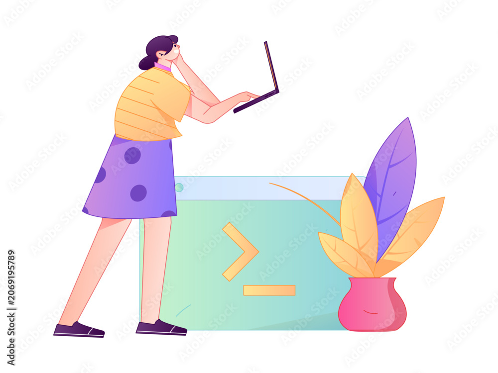 Fototapeta premium Programming teaching development flat character vector concept operation hand drawn illustration 