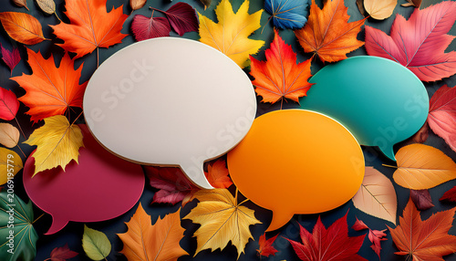 Bright Speech Bubbles In Various Colors Surround Falling Autumn Leaves Perfect For Adding A Creative Touch To Discussions And Seasonal Events This Fall