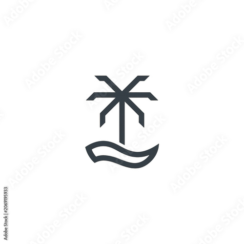 Minimalist palm tree and ocean wave icon