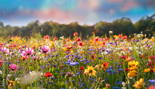 British Wildflower Meadow Confetti Plants Colourful Wallpaper Background Image
