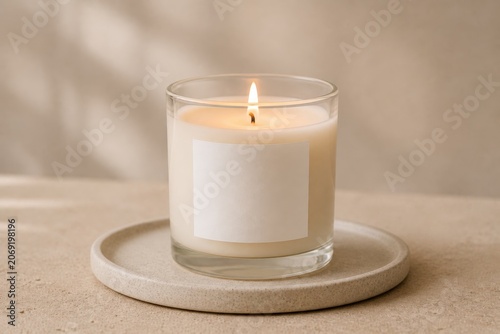 Minimal Scented Candle On Neutral Stone Surface