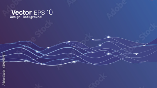 Quadro em tela Wavy line pattern with glowing points a vector illustration on a gradient blue b