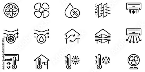 Tableau sur toile Air Conditioning Line Icons Set – Air Cooling, Fan, Humidity, Ventilation and Ai