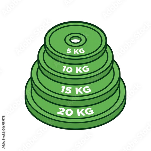 Stacked green weight plates for fitness and bodybuilding