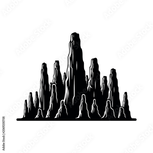 Foto Black and white illustration of a cave with stalagmites and stalactites