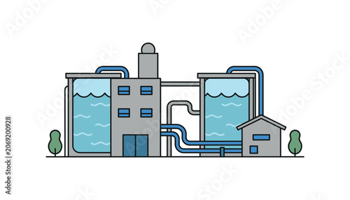 Industrial water treatment plant facility processing vector