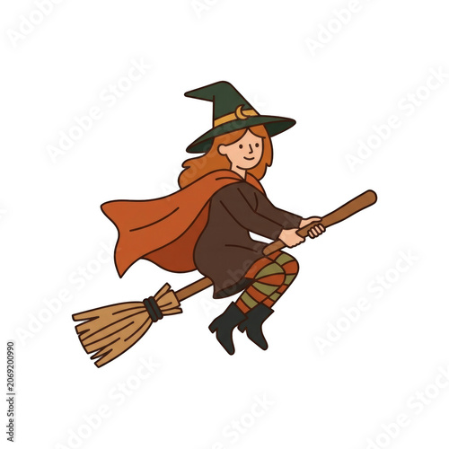 Cute witch flying on a broomstick illustration