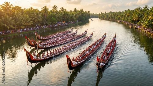 Onam Snake Boat Race Aerial View – Kerala Backwaters Vallam Kali Festival
