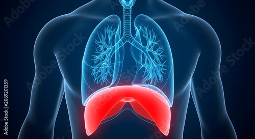 Anatomical render of human lung and diaphragm