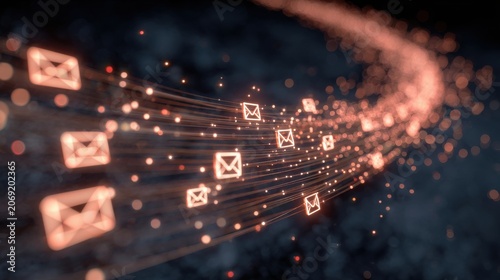 Dynamic Flow of Abstract Email Icons in a Digital Background