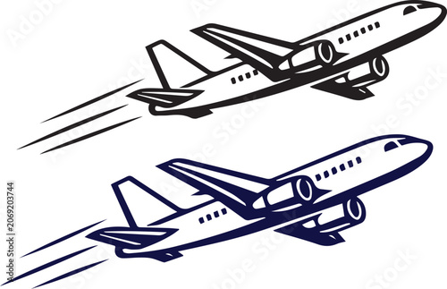 Two fast airplanes flying in the sky vector illustration Vector, illustration